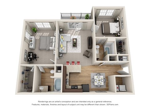 Floor plan for 2 beds, 2 baths, 1168 sqft